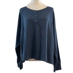 Victoria's Secret Women's XL Blue Waffle-Knit Thermal Henley Top Raglan Long Sle